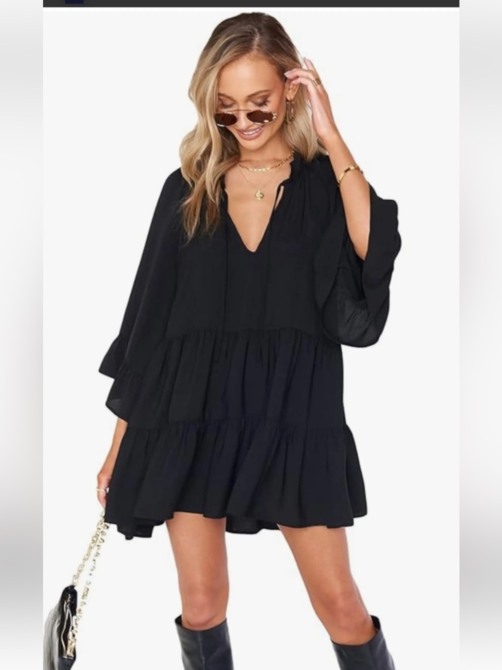 Show Me Your MuMu Black Tie-Neck Tiered Mini Dress
